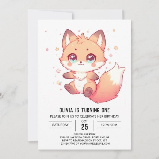 Elegante Fantasy Fox 1e verjaardag Kaart (Voorkant)