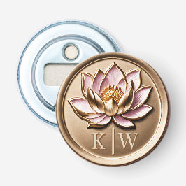 Elegante Faux 3D verguld roze Lotus Gold Monogram Button Flesopener
