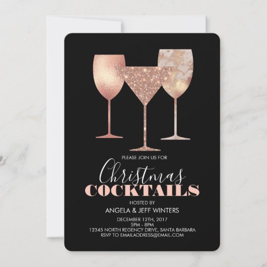 Elegante faux glitter kerstcocktails kaart (Voorkant)