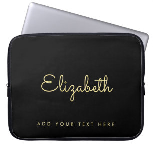 Elegante Faux Gold & Black Typografie Naam Sjabloo Laptop Sleeve