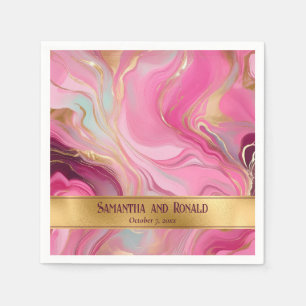 Elegante Faux Gold en Pink Marbled Wedding Servet