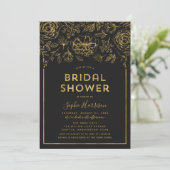 Elégante Faux Gold Floral Bridal Shower Invitation (Debout devant)