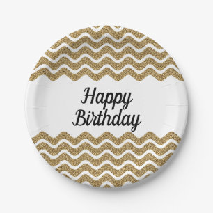 Elegante Faux Gold Glitter Stripes Kerstmis Papieren Bordje