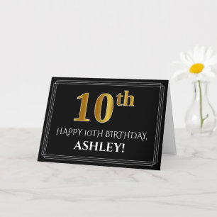 Elegante Faux Gold look "10th" Verjaardag + Naam Kaart