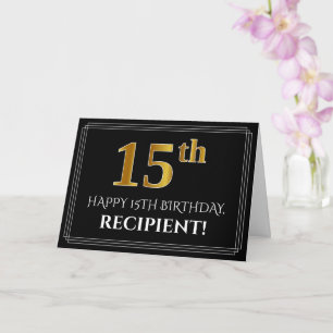 Elegante Faux Gold look "15th" Verjaardag + Naam Kaart