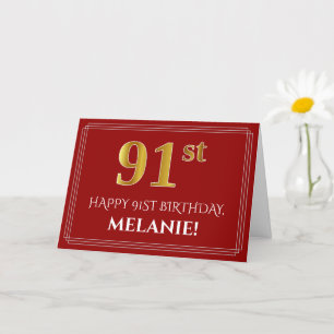 Elegante Faux Gold Look "91st" Verjaardag, Naam (r Kaart
