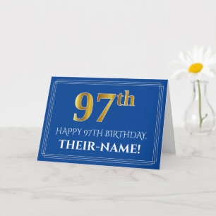 Elegante Faux Gold Look 97e verjaardag, naam (blau Kaart
