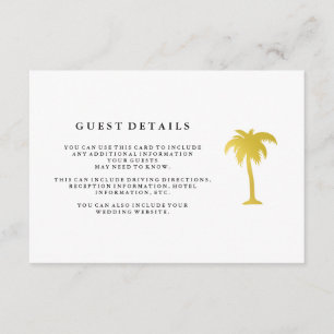 Elegante Faux Gold Palm Bruiloft Gast Details Informatiekaartje