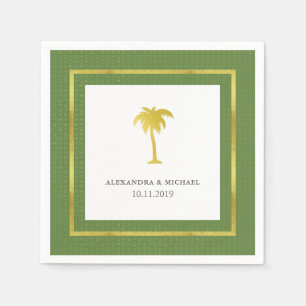 Elegante Faux Gold Palm Bruiloft   Groen Servetten