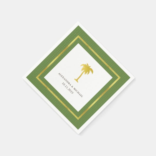 Elegante Faux Gold Palm Bruiloft | Groen Servetten (Hoek)