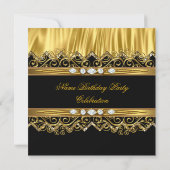 Elégante Faux Gold Silk Black Diamond Invitation (Dos)