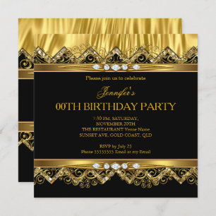 Elégante Faux Gold Silk Black Diamond Invitation