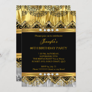 Elégante Faux Gold Silver Black Diamond Invitation