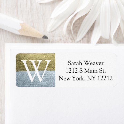 Elegante Faux Gold & Silver Monogram Adresetikette Etiket (Insitu)