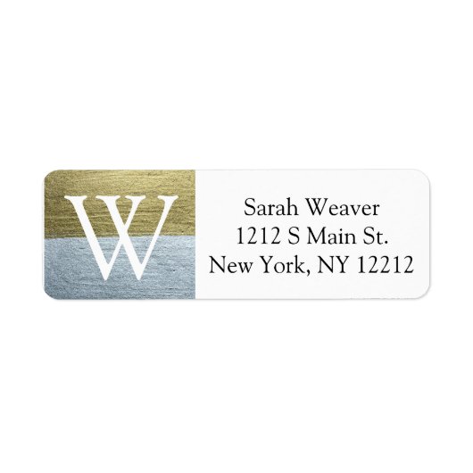 Elegante Faux Gold & Silver Monogram Adresetikette Etiket (Voorkant)