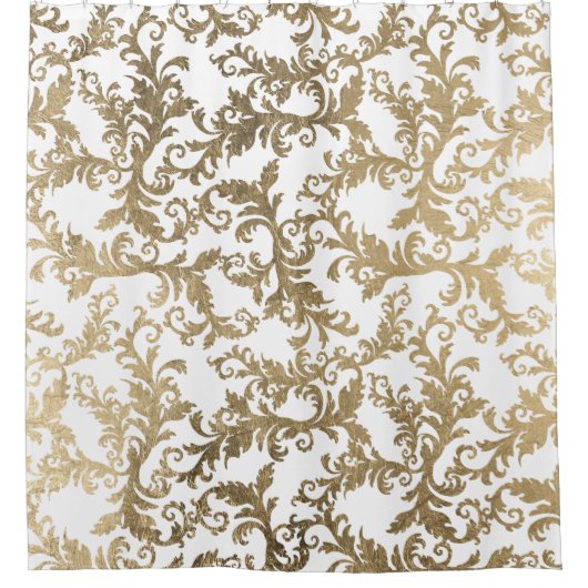 Elegante faux gouden bloemendamast douchegordijn (Voorkant)