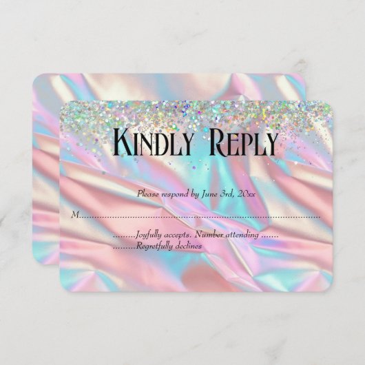 Elegante faux iriserende Folie en glitter bruiloft RSVP Kaartje (Voorkant / Achterkant)