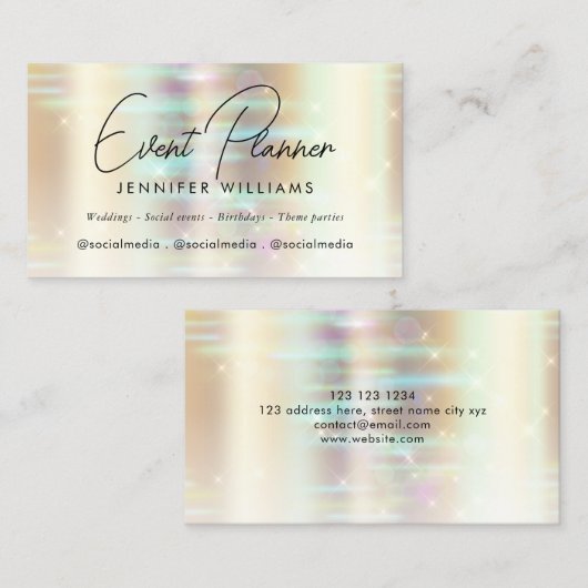Elegante Faux Metallic Gold Bokeh Event Planner Visitekaartje (Voorkant / Achterkant)