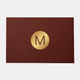 Elegante Faux Red Leather & Gold Monogram Initiaal Deurmat