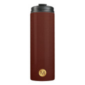 Elegante Faux Red Leather & Gold Monogram Initiaal Thermosbeker (Voorkant)