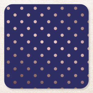 Elegante Faux roos Gouden Blauwe Polka stippen Vierkante Kartonnen Onderzetter