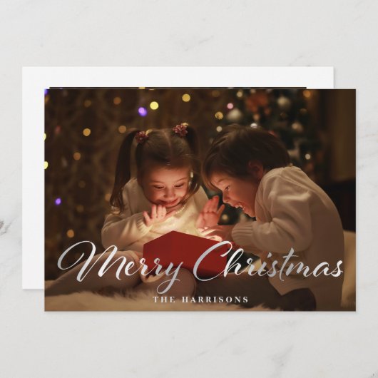 Elégante Faux Silver Joyeux Noël Carte (Devant / Derrière)