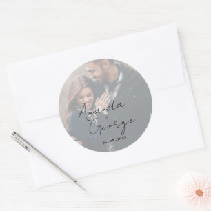 Elegante Faux Vellum Effect Foto Bruiloft Sticker