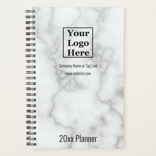 Elegante faux wit marmer Uw Logo hier 2025 Planner (Voorkant)