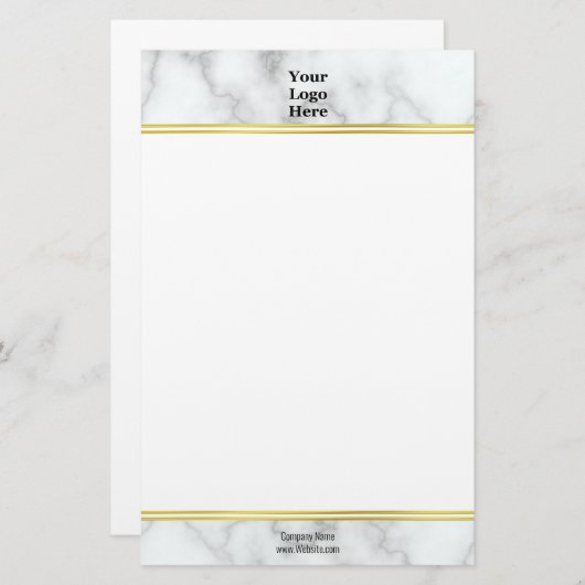 Elegante faux wit marmer uw Logo hier stationer Briefpapier (Voorkant / Achterkant)