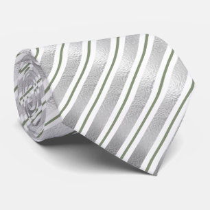 Elegante Faux Zilveren Folie en Sage Groene Strepe Stropdas