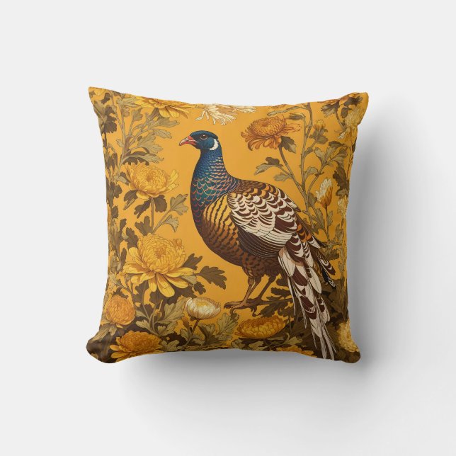 Elegante fazant William Morris geïnspireerd Kussen (Voorkant)