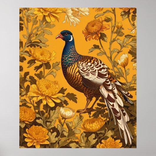 Elegante fazant William Morris geïnspireerd Poster (Voorkant)