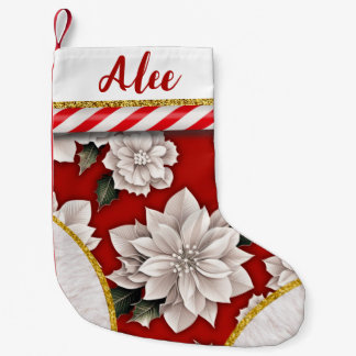 Elegante feestelijke bloem gepersonaliseerde naam kleine kerstsok