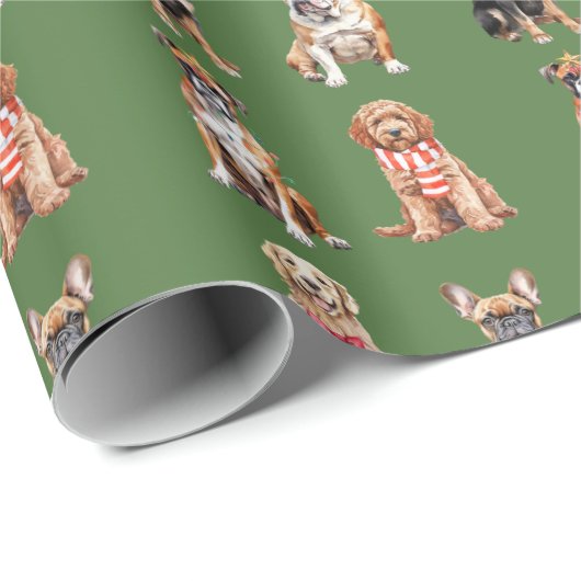 Elegante feestelijke groene puppy hond Kerstmis Cadeaupapier (Rol Hoek)