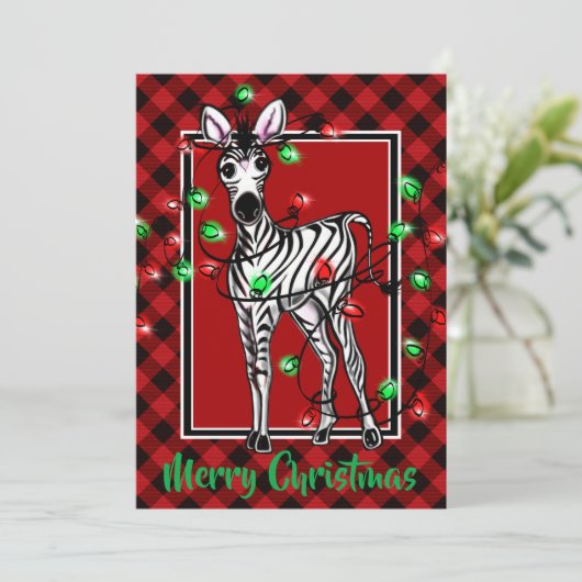 Elegante feestelijke kerst Zebra twinkle lichten Feestdagenkaart (Staand voorkant)