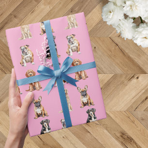 Elegante Feestelijke Licht Roze Hond Verjaardag Cadeaupapier
