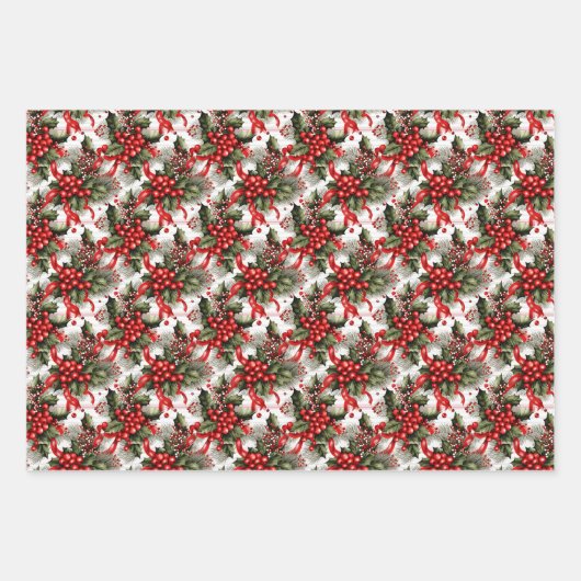 Elegante feestelijke rode & groene kerst botanisch inpakpapier vel (Voorkant)