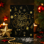 Elegante Feestelijke Zwart en Goud Vrolijk Kerstfe Briefkaart