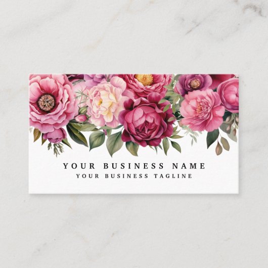 Elegante felroze bloemen Visitekaartjes (Voorkant)