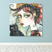 Élégante Femme et chat toile étirée Impression (Insitu (Plancher de Bois))
