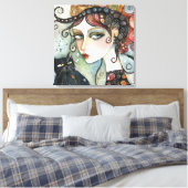 Élégante Femme et chat toile étirée Impression (Insitu(Chambre))