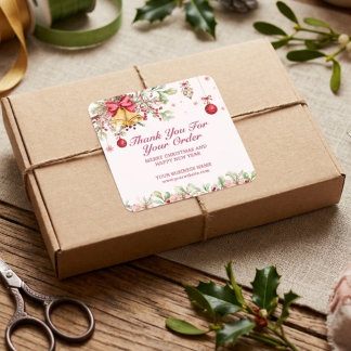 Elegante Festive Bloemrijke Prettig Kerstfeest Bed Vierkante Sticker