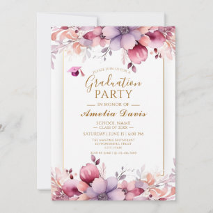 Élégante fête de graduation florale Invitation