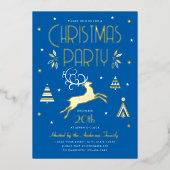 Élégante fête de Noël Blue Gold Foil Invitation (Recto)
