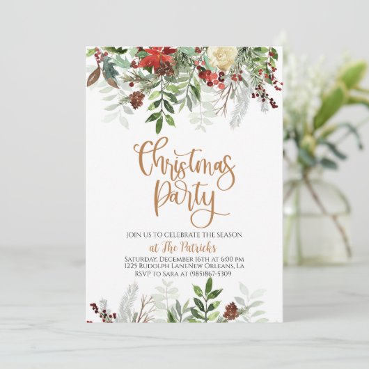 Elégante fête de Noël florale Invitation (Debout devant)