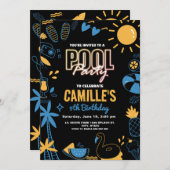 Élégante fête de piscine Anniversaire Invitation (Devant / Derrière)