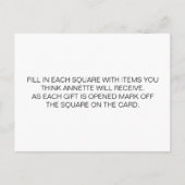 Elégante Fête des mariées Bingo Card Jeu carte pos (Dos)