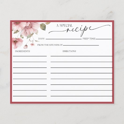 Élégante Fête des mariées florale | Cartes recette (Devant)