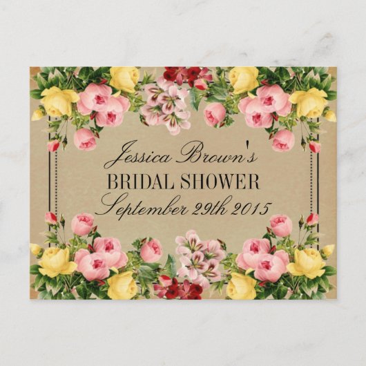 Elégante Fête des mariées Florale Vintage Cartes d (Devant)