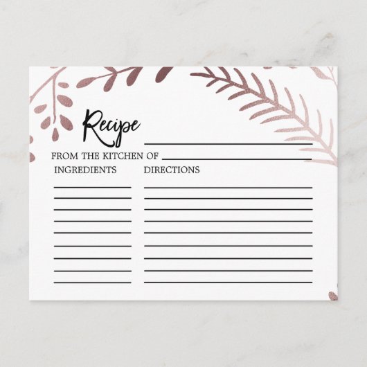 Elégante Fête des mariées or Rose Recette Cartes (Devant)